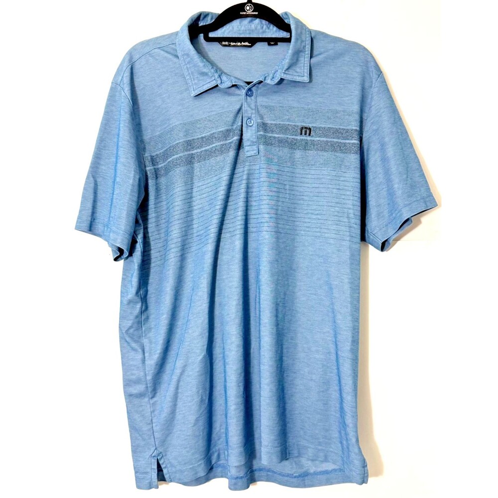 TravisMathew Polo Shirt Mens XL Blue Striped Performance Golf